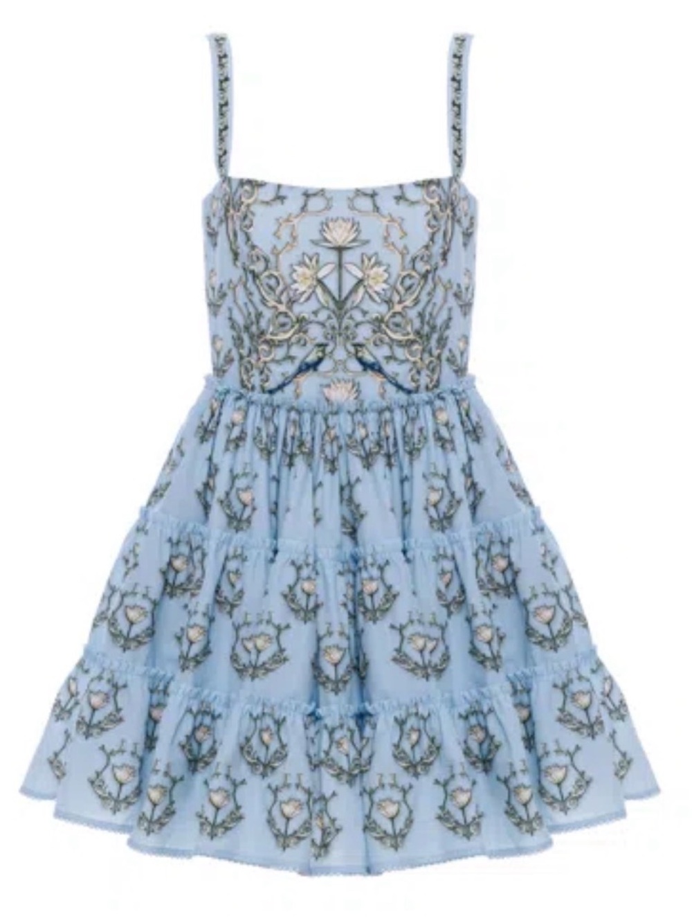 Agua by Agua Bendita Light Blue Floral Embroidered Mini Dress
